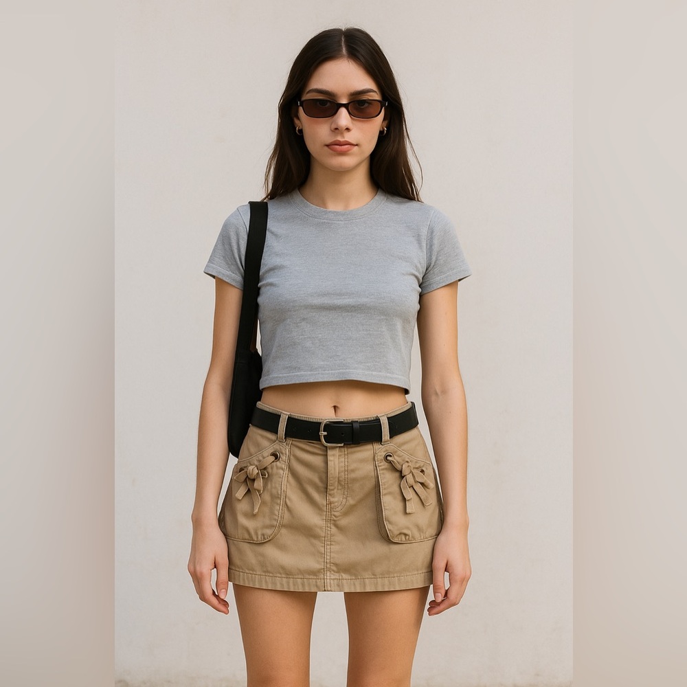 VINTAGE Gap Cargo Micro Mini Skirt Size‎ 14* (28"W) Khaki Tan 90's Y2K Retro